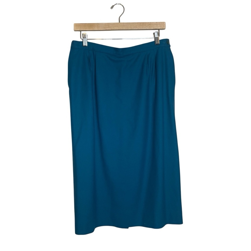 Pendleton 100% Virgin Wool Teal Pencil Skirt Button Close Pockets Made In USA 14